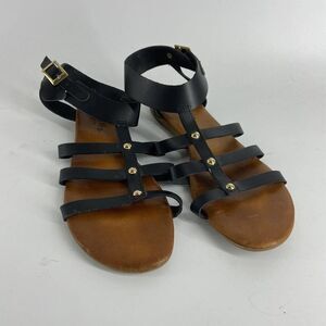 Mariella Leather Black Gladiator Caged Ankle Open Toe Sandal womens 8.5